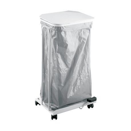 SUPPORT SAC POUBELLE 120L AVEC COUVERCLE PEDALE ET ROULETTES ACIER BL